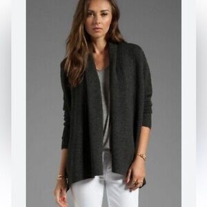 VINCE WOOL CASHMERE OPEN FRONT COWL NECK BLACK SWEATER SIZE LARGE